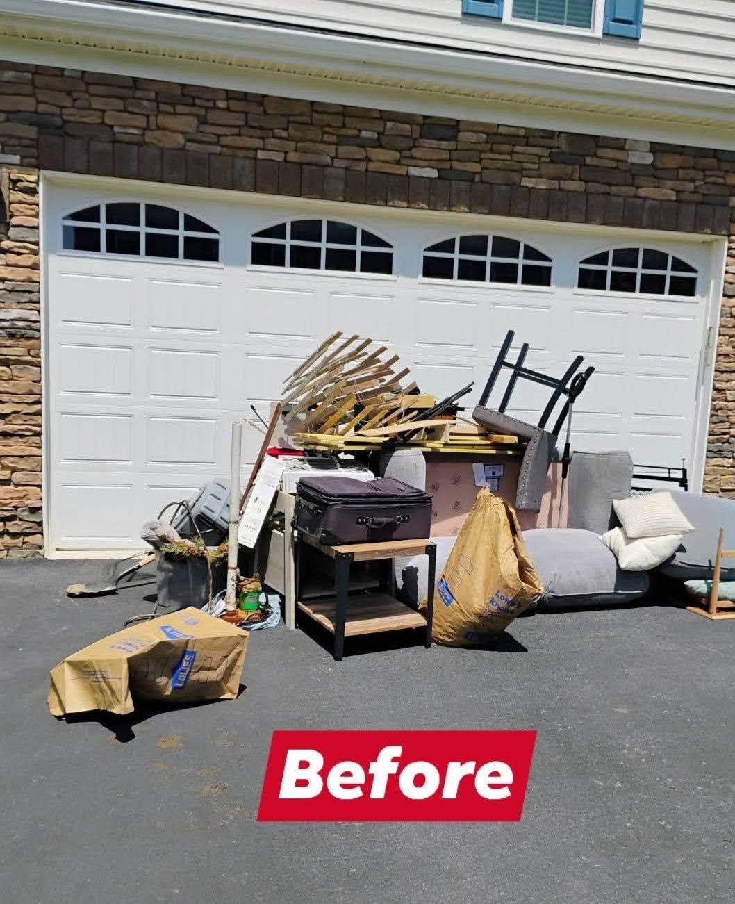 Driveway full of junk before cleanout